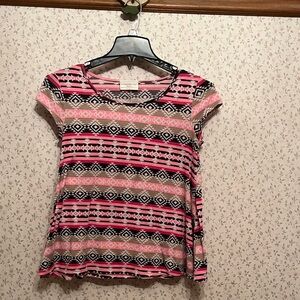 Bobbie Brooks Pink and Black Geometric Blouse